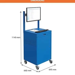 Armoire informatique mobile - Bleu industriel - Support écran sur rail - W040010032-GCBI