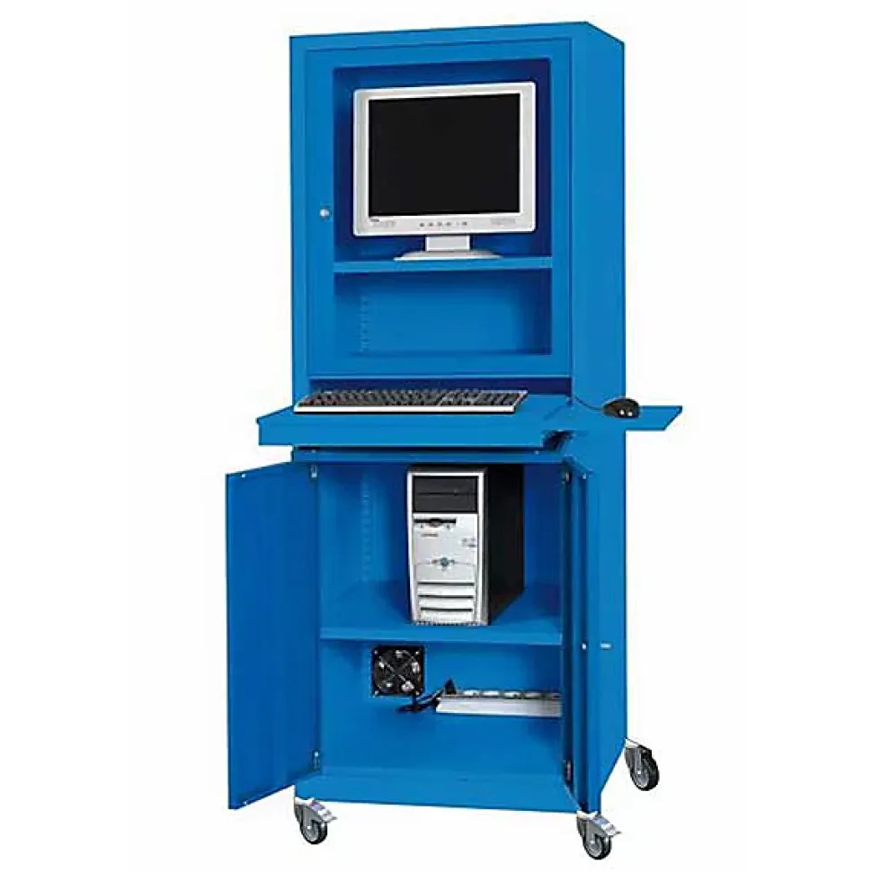 Armoire informatique mobile - Ecran 24 po - Bleu industriel RAL5015 - W040010002-BI