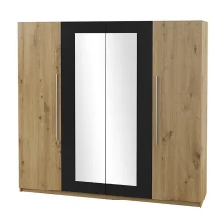 Armoire IRINA 4 portes avec miroirs - chene et noir - 228 x 57 x 214 cm