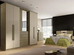Armoire ISAK II - 4 portes - Miroir et tiroirs - L240 cm - Chêne et ivoire