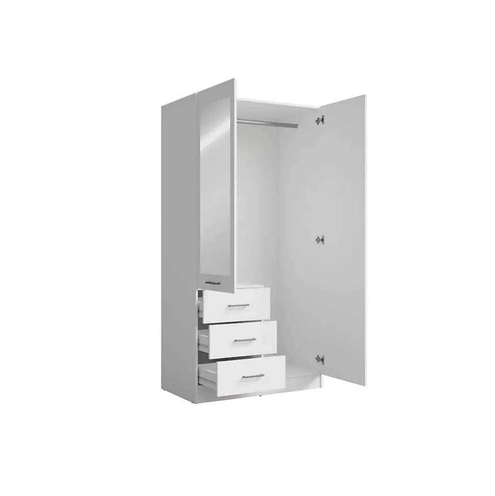 Armoire KALISTA 101 cm blanc mat avec miroir et 3 tiroirs 2 portes battantes