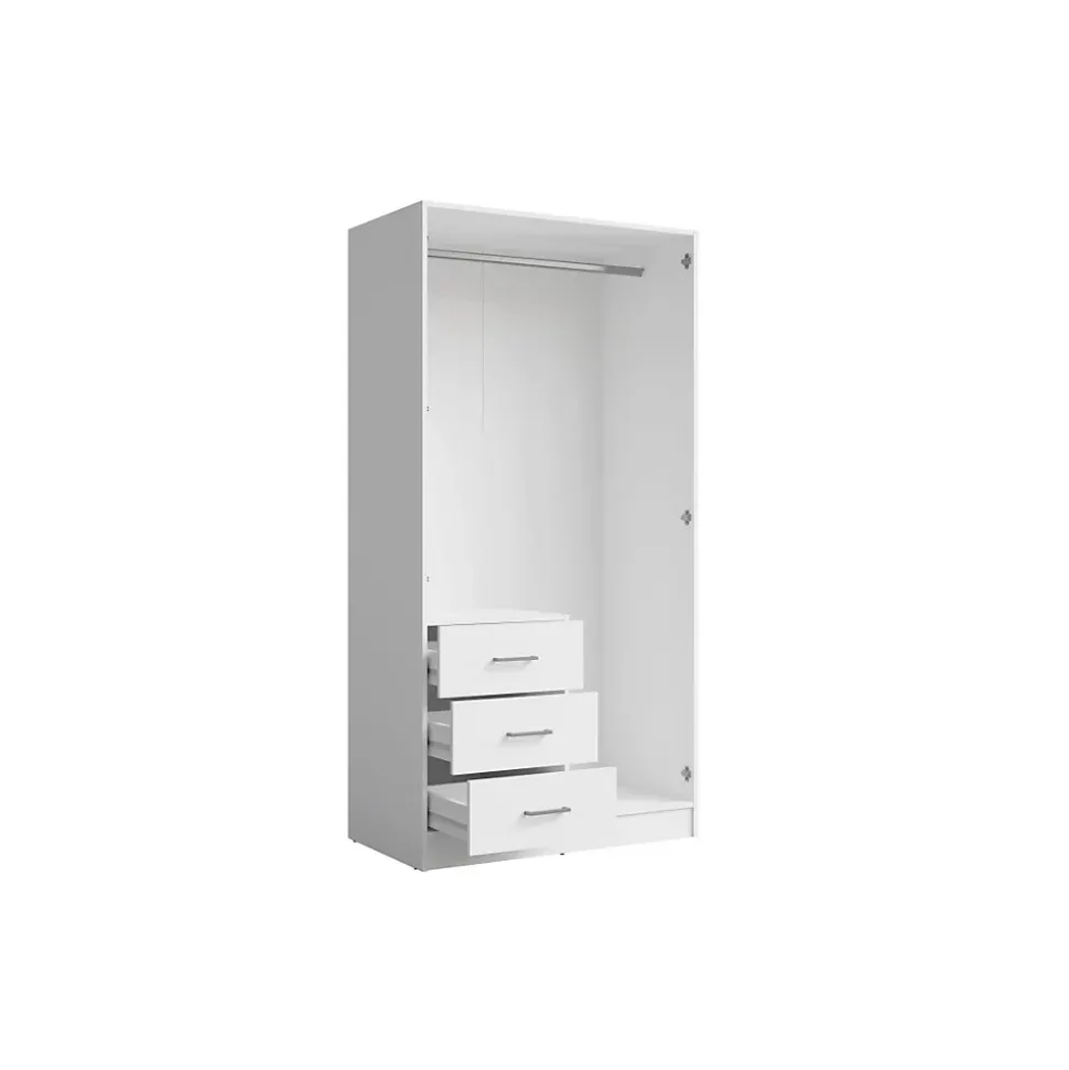 Armoire KALISTA 101 cm blanc mat avec miroir et 3 tiroirs 2 portes battantes