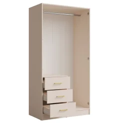 Armoire KALISTA 101 cm coloris sable avec miroir et 3 tiroirs 2 portes battantes