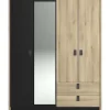 Armoire KIERAN 4 portes 2 tiroirs imitation chêne et noir L162 P52,1 H199,2 cm