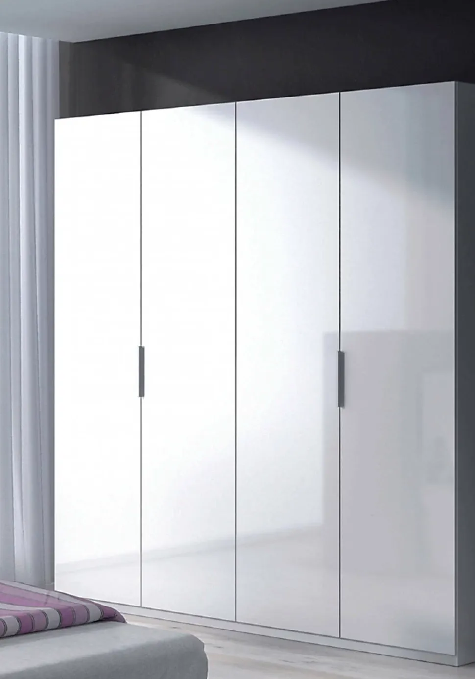 Armoire Knoxville, Armoire de chambre avec 4 portes battantes, Armoire avec 2 Etageres, 180x52h200 cm, Blanc