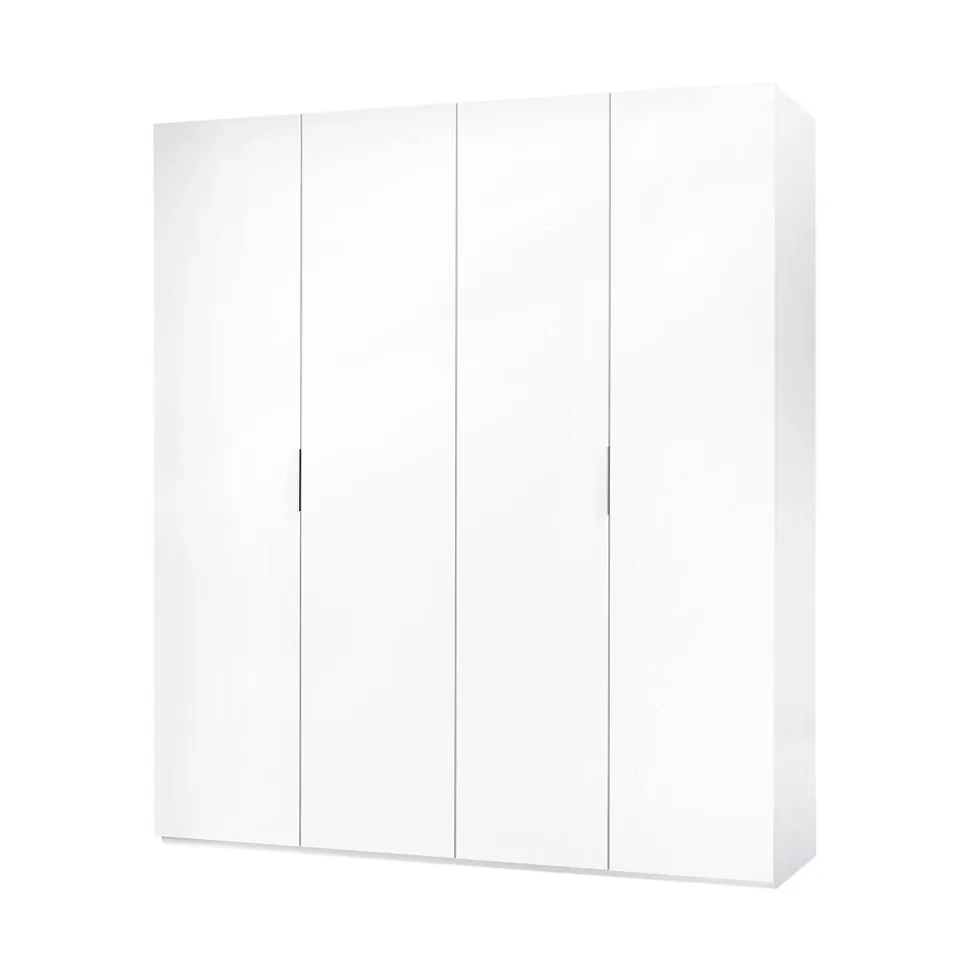 Armoire Knoxville, Armoire de chambre avec 4 portes battantes, Armoire avec 2 Etageres, 180x52h200 cm, Blanc