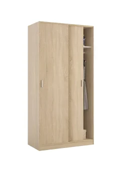 Armoire Lansing, Armoire de chambre avec 2 portes coulissantes, Armoire avec Etagere et tringle à vêtements, 100x50h200 cm, Chêne