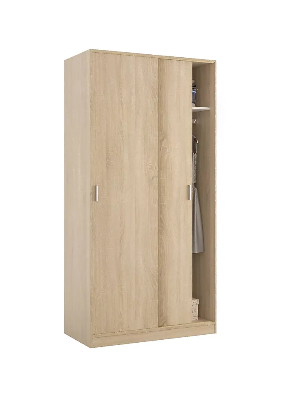 Armoire Lansing, Armoire de chambre avec 2 portes coulissantes, Armoire avec Etagere et tringle à vêtements, 100x50h200 cm, Chêne