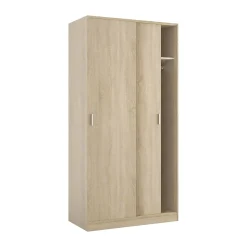 Armoire Lansing, Armoire de chambre avec 2 portes coulissantes, Armoire avec Etagere et tringle à vêtements, 100x50h200 cm, Chêne