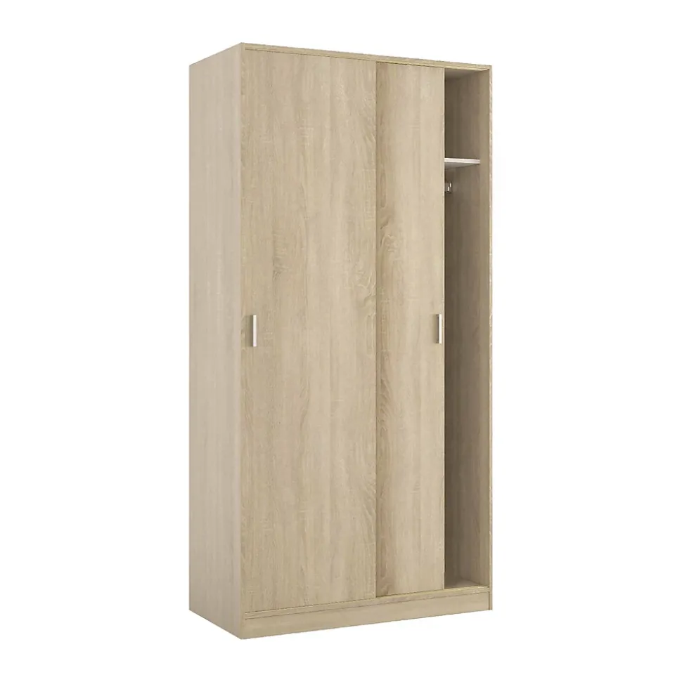Armoire Lansing, Armoire de chambre avec 2 portes coulissantes, Armoire avec Etagere et tringle à vêtements, 100x50h200 cm, Chêne