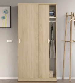 Armoire Lansing, Armoire de chambre avec 2 portes coulissantes, Armoire avec Etagere et tringle à vêtements, 100x50h200 cm, Chêne