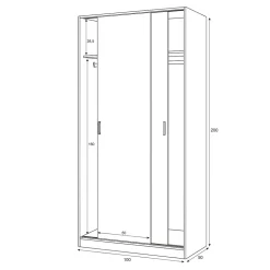 Armoire Lansing, Armoire de chambre avec 2 portes coulissantes, Armoire avec Etagere et tringle à vêtements, 100x50h200 cm, Chêne