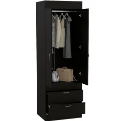 Armoire Lisboa, avec 2 tiroirs et rail de suspension , 178.81 cm X 59.18 cm X 48 cm , Noir