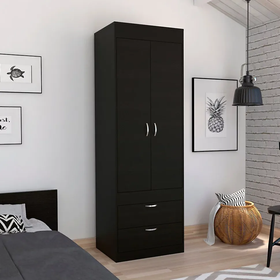 Armoire Lisboa, avec 2 tiroirs et rail de suspension , 178.81 cm X 59.18 cm X 48 cm , Noir