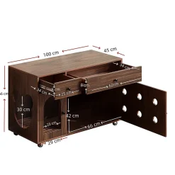 Armoire litière chat 100x45x66cm - noyer, plateau amovible, anti-odeurs