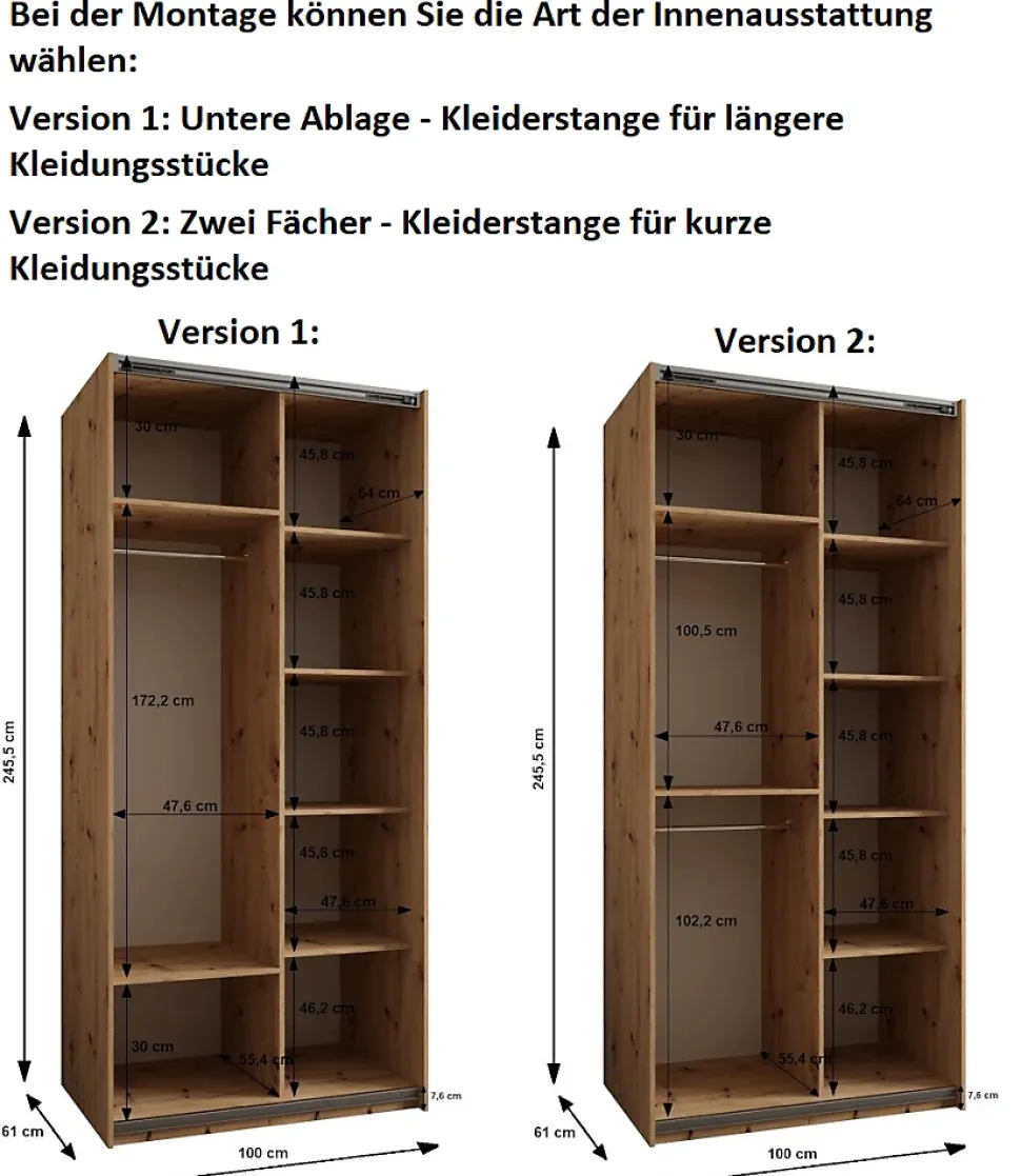 Armoire Lux 1 à portes battantes H. 245,5 x L. 100 x P. 64, 2 portes