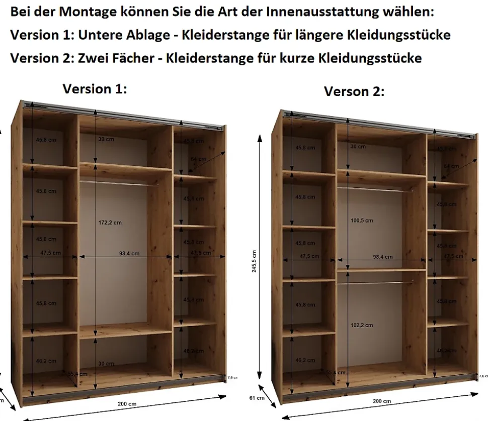 Armoire Lux 2 à portes battantes H. 245,5 x L. 200 x P. 64, 2 portes