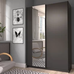 Armoire LYSIA 120 cm noir mat 2 portes coulissantes avec miroir