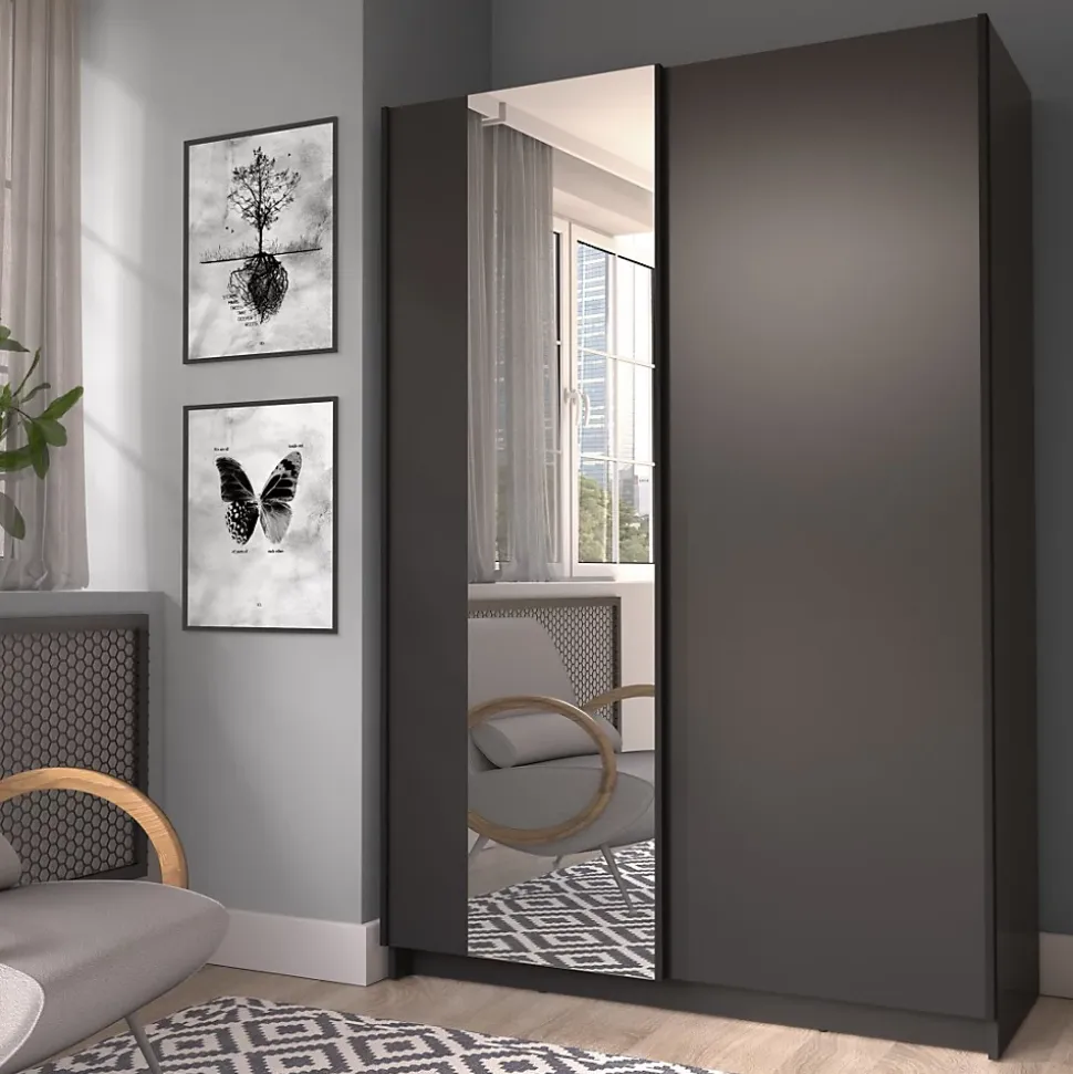 Armoire LYSIA 120 cm noir mat 2 portes coulissantes avec miroir