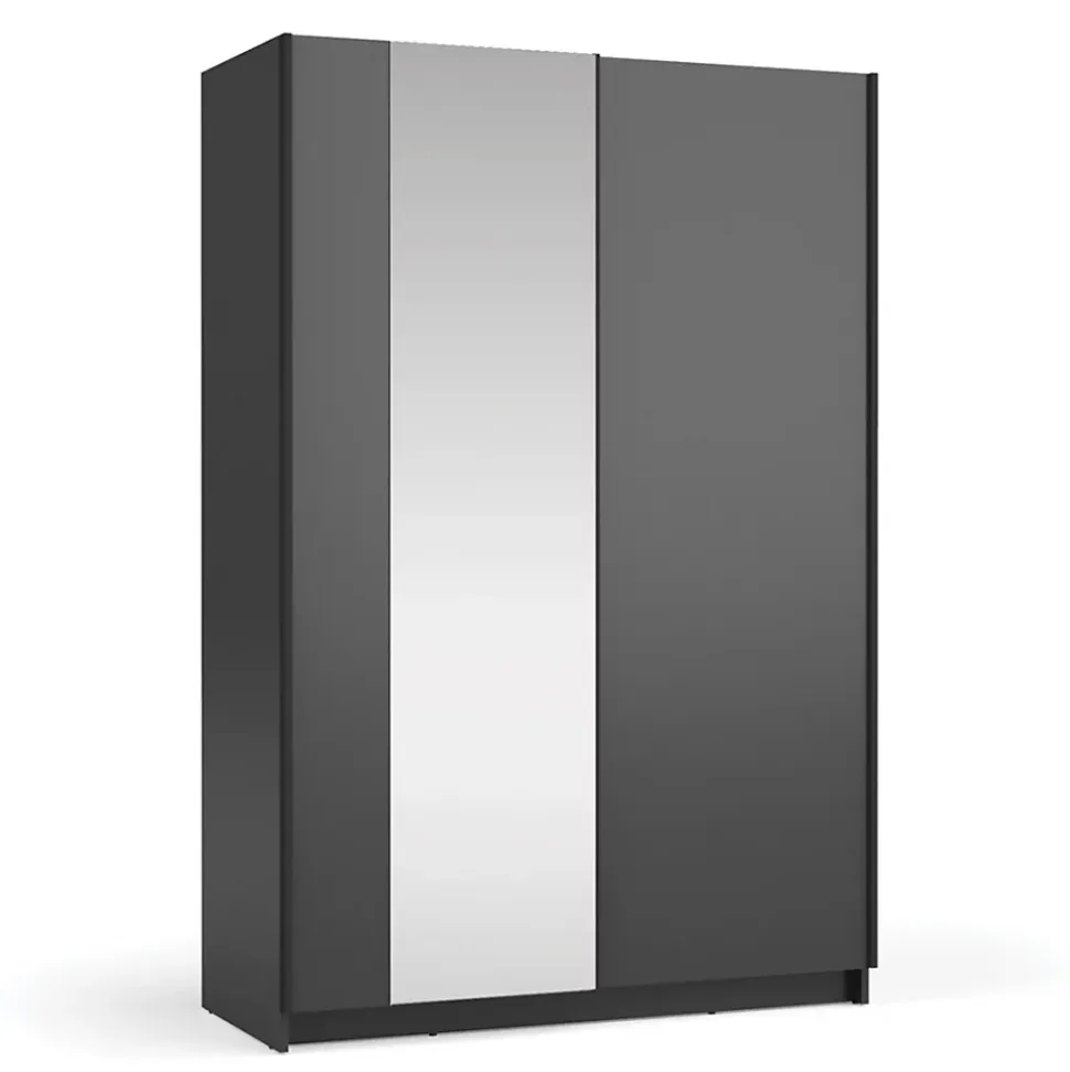 Armoire LYSIA 120 cm noir mat 2 portes coulissantes avec miroir