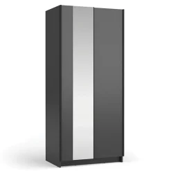 Armoire LYSIA 80 cm noir mat 2 portes coulissantes avec miroir