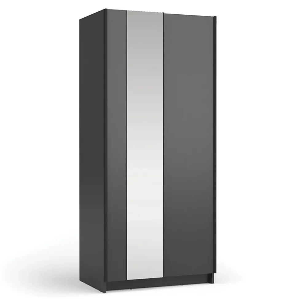 Armoire LYSIA 80 cm noir mat 2 portes coulissantes avec miroir