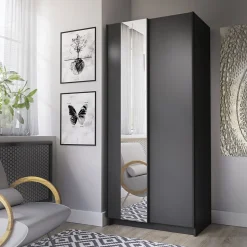 Armoire LYSIA 80 cm noir mat 2 portes coulissantes avec miroir