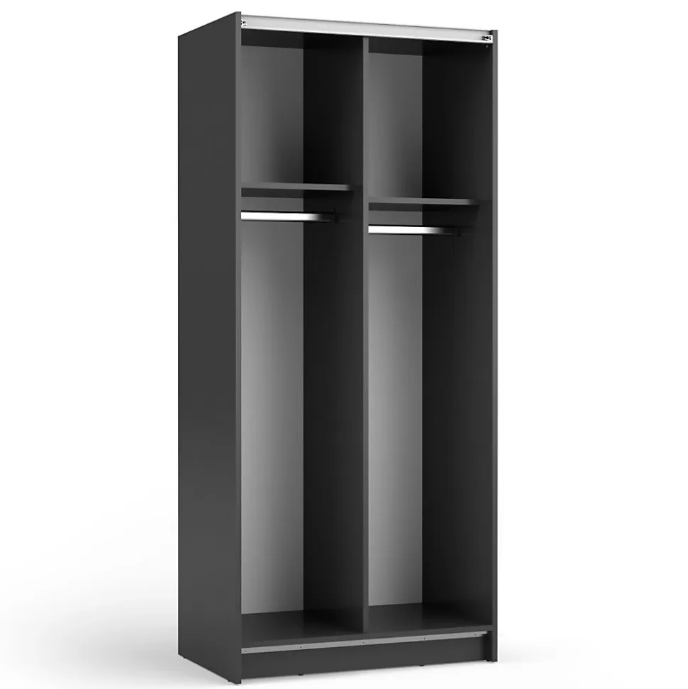 Armoire LYSIA 80 cm noir mat 2 portes coulissantes avec miroir