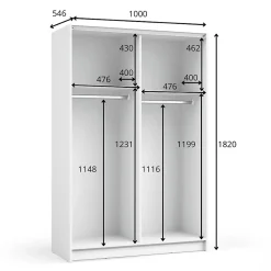 Armoire LYSIA 2 portes coulissantes avec miroir 100 x 182 x 55 cm Coloris blanc