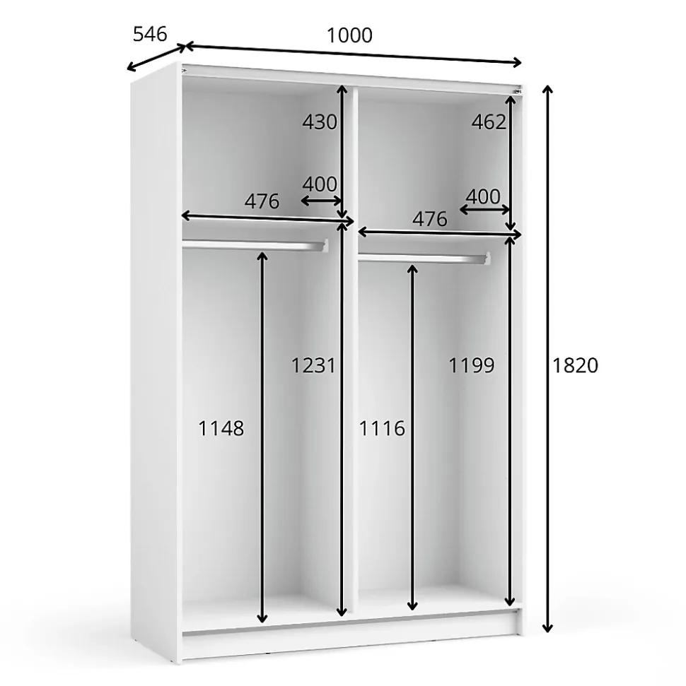 Armoire LYSIA 2 portes coulissantes avec miroir 100 x 182 x 55 cm Coloris blanc