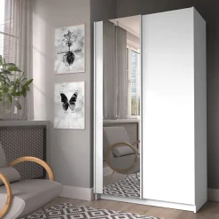 Armoire LYSIA 2 portes coulissantes avec miroir 100 x 182 x 55 cm Coloris blanc