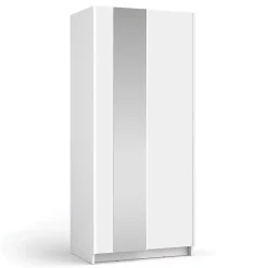 Armoire LYSIA 2 portes coulissantes avec miroir 80 x 182 x 55 cm Coloris blanc