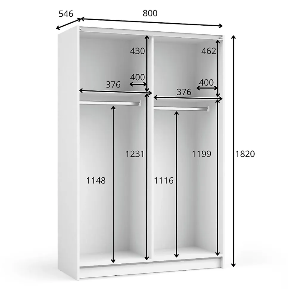 Armoire LYSIA 2 portes coulissantes avec miroir 80 x 182 x 55 cm Coloris blanc