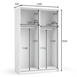 Armoire LYSIA 2 portes coulissantes avec miroir 120 x 182 x 55 cm Coloris blanc