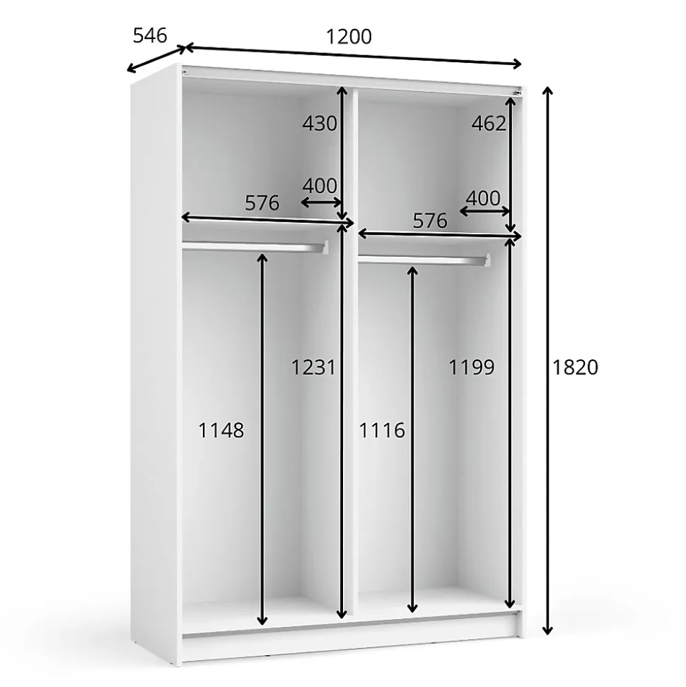 Armoire LYSIA 2 portes coulissantes avec miroir 120 x 182 x 55 cm Coloris blanc