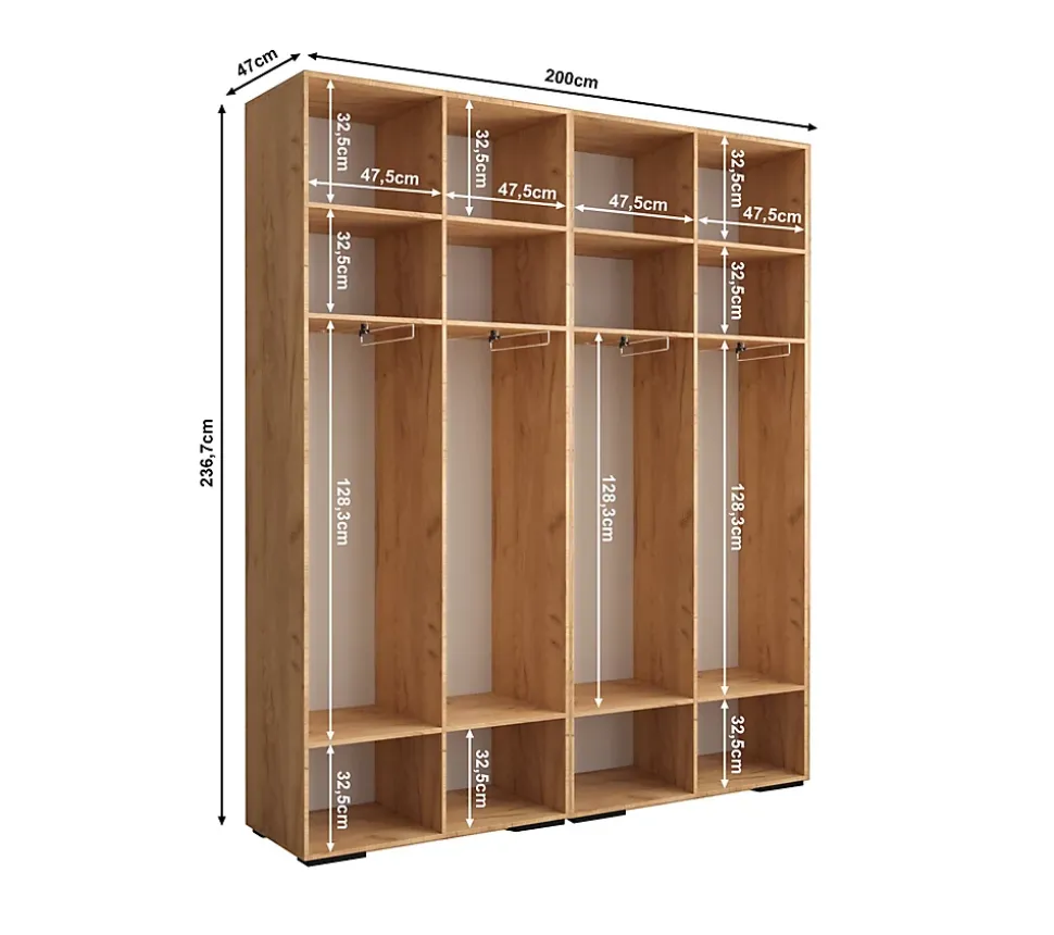 Armoire Manhattan a portes battantes H. 236,7 x L. 200 x P. 47, 4 portes