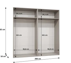 Armoire Marbella1 a portes battantes H. 202 x L.200 x P. 52, 4 portes