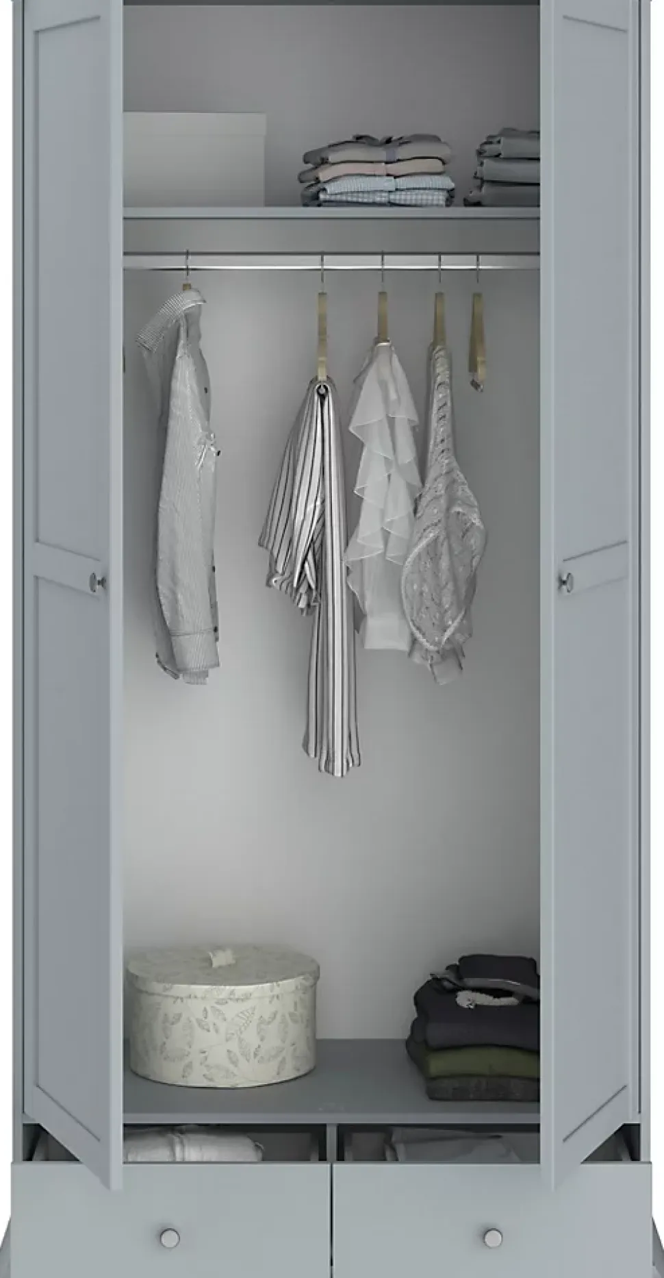 Armoire MARGAUX 2 portes 2 tiroirs gris galet L104 P53 H202 cm panneaux 15 mm