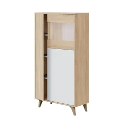 Armoire meuble de rangement vitrine en mélamine coloris chêne Canadian blanc artik