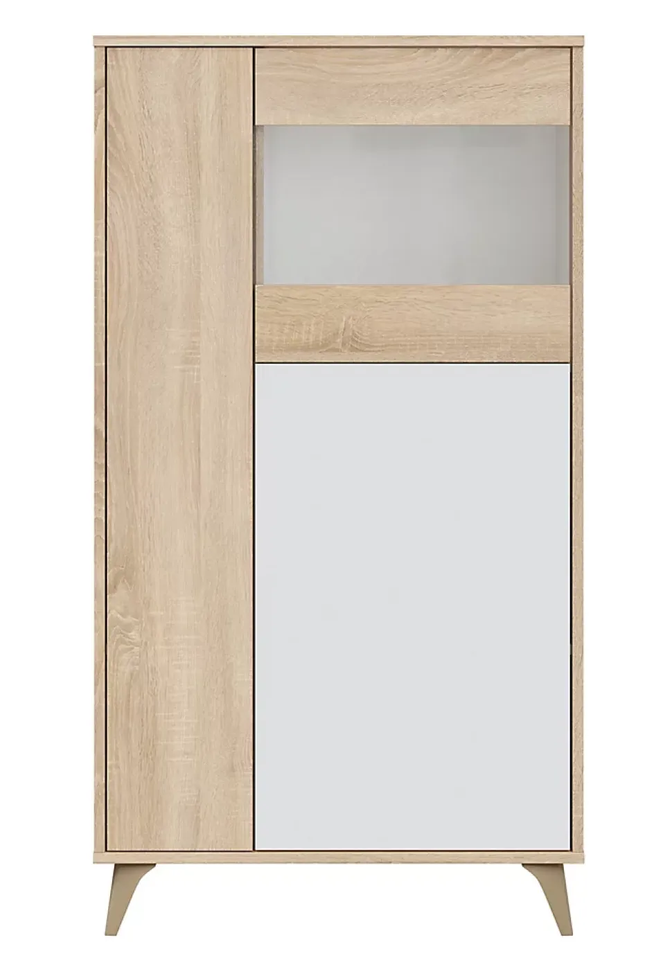 Armoire meuble de rangement vitrine en mélamine coloris chêne Canadian blanc artik