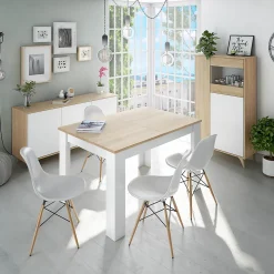 Armoire meuble de rangement vitrine en mélamine coloris chêne Canadian blanc artik