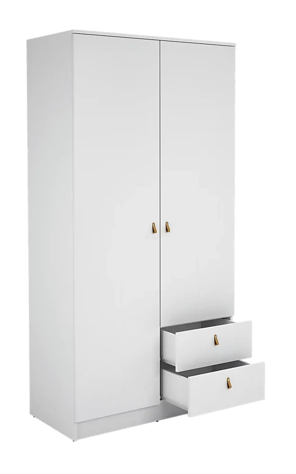 Armoire, meuble de rangement avec 2 portes et 2 tiroirs coloris blanc - Hauteur 200 x Longueur 100 x profondeur 51 cm