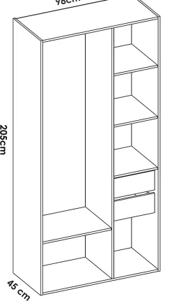 Armoire, meuble de rangement avec 2 tiroirs coloris chêne naturel, blanc - Longueur 98 x Profondeur 45 x Hauteur 205 cm