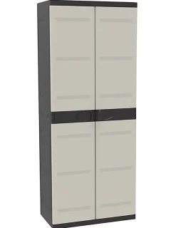 Armoire meuble de rangement 2 portes, intérieur/extérieur coloris noir/taupe - Longueur 70 x Profondeur 44 x Hauteur 176 cm