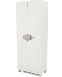Armoire meuble de rangement 2 portes intérieur/extérieur coloris beige - Longueur 70 x Profondeur 45 x Hauteur 184 cm