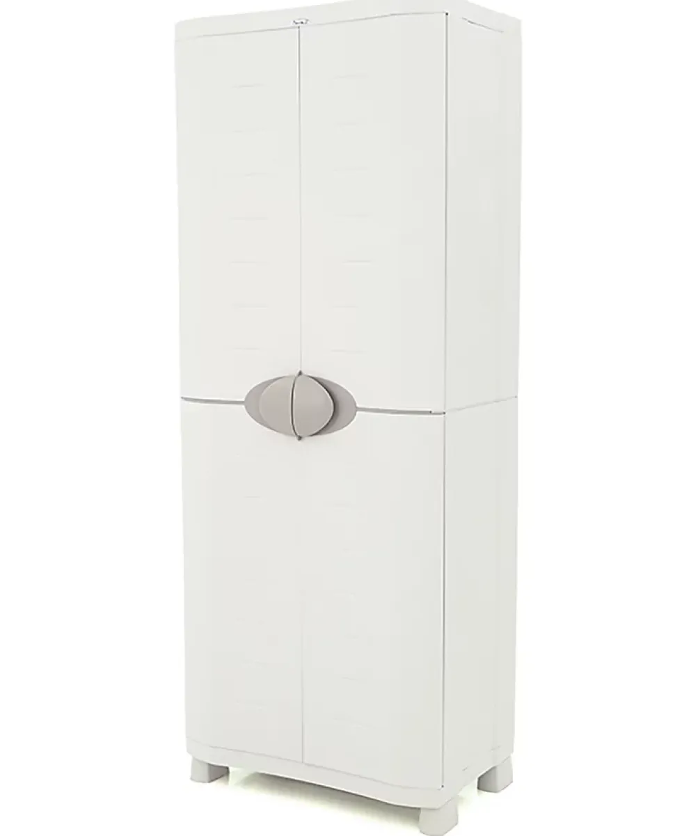Armoire meuble de rangement 2 portes intérieur/extérieur coloris beige - Longueur 70 x Profondeur 45 x Hauteur 184 cm
