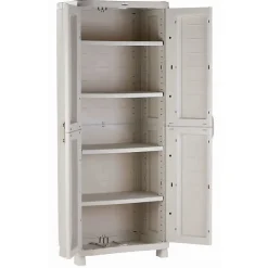 Armoire meuble de rangement 2 portes intérieur/extérieur coloris beige - Longueur 70 x Profondeur 45 x Hauteur 184 cm