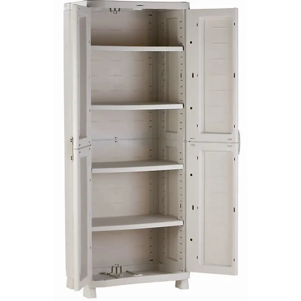 Armoire meuble de rangement 2 portes intérieur/extérieur coloris beige - Longueur 70 x Profondeur 45 x Hauteur 184 cm