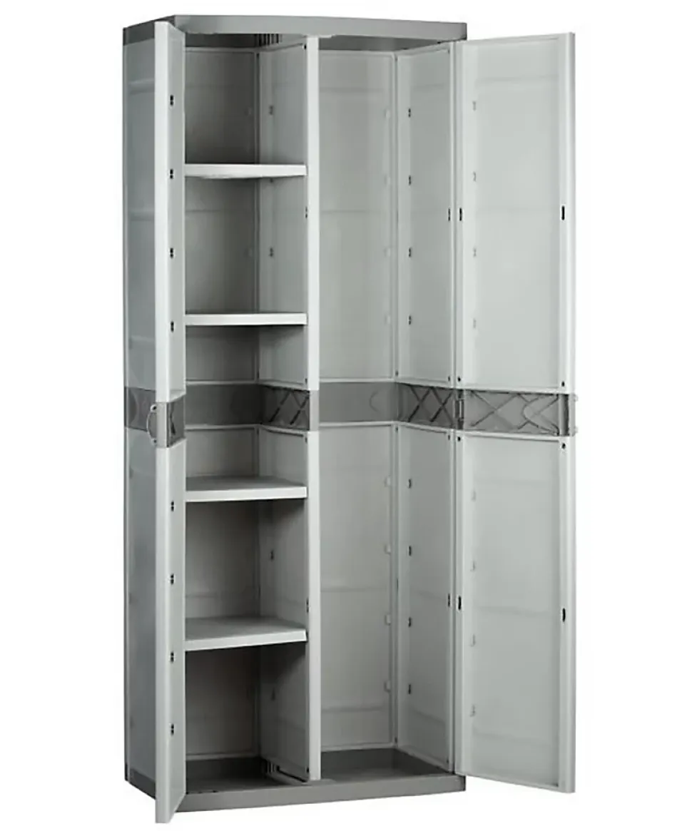 Armoire meuble de rangement 2 portes, intérieur/extérieur coloris beige - Longueur 70 x Profondeur 44 x Hauteur 176 cm