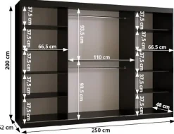 Armoire Miror a portes coulissantes H. 200 x L. 250 x P. 62 3 portes